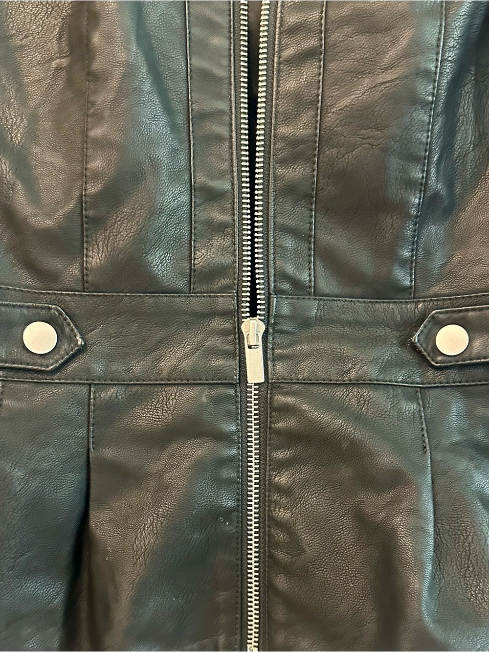 Baccini Black Faux Leather Peplum Moto Jacket Petite Small - Picture 7 of 11